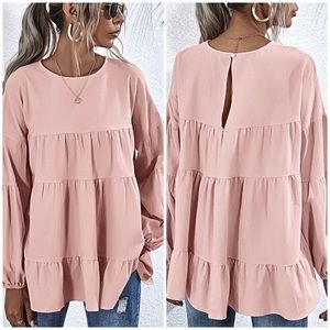 Pink Baby Doll Long Sleeve Top Size Small NWT